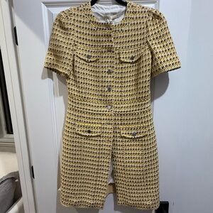 NWT Maje Yellow Tweed Dress with Short Sleeves